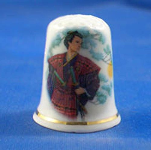 Porcelain China Collectable Thimble - Japanese Samurai Warrior Free Gift Box