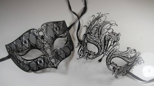 Masquerade Couples Venetian Elegant Design Impression Masks - 2 Piece Black Colored Set by VentianMasks