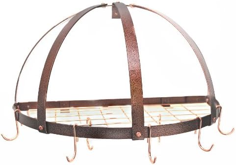 Half Dome Pot Rack w Grid in Black w Chrome Hooks (Hammered Copper/Copper)