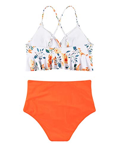 image for MOSHENGQI Retro Floral Swimsuits for Women Ruched High Waist Bikini Se