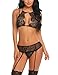 Avidlove Women Lace Lingerie Set with Garter Belts Lace Teddy Babydoll Bodysuit Black S