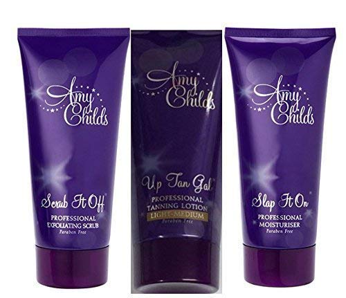 AMY CHILDS PROFESSIONAL TANNING TRIO - EXFOLIATING SCRUB + TANNING LOTION (Light/Medium) + MOISTURISER