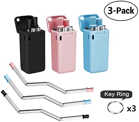 Reusable Straws,Missalis Collapsible Straw,Metal folding straw,foldable straw,With Portable Protection box and keychain,With Cleaning Brush, Can be used outdoors and travel(3pc)