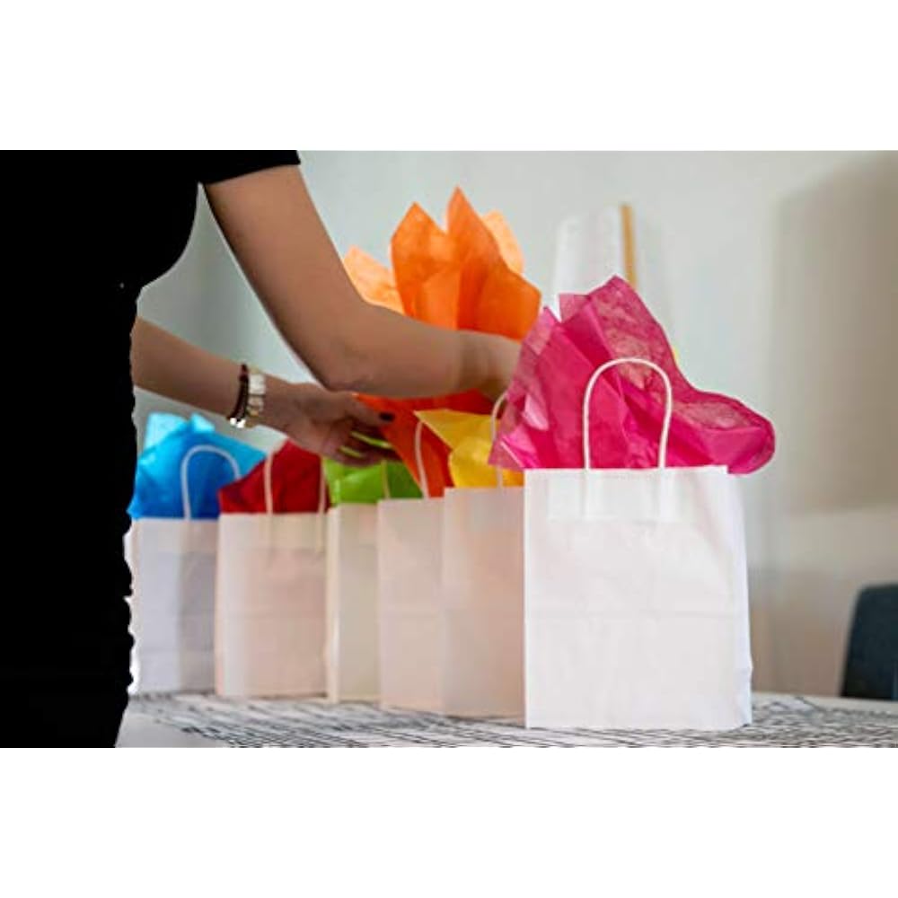 White Kraft Paper Gift Bags Bulk With Handles 100Pc Ideal For Shopping, Retail, 719104461609 eBay