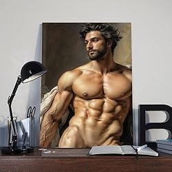 HMLZSJ Nude Muscle Male Torso Portrait Art Gay