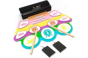 ROCKSOCKI Electric Drum Set, 7 Drum Practice Pad, Roll-up Drum Pad Machine with Headphone Built-in Speaker Drum Sticks Foot Pedals 10 Hours Playtime With Nylon Drumsticks