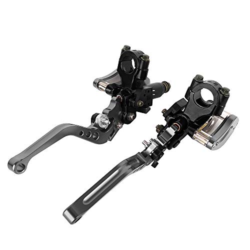 Aluminum 7/8" 22mm Motorcycle Dual Pump Hydraulic Handles Brake Clutch Levers Cylinder Master Reservoir Set For Ducati For Suzuki For Street Bike (Titanium)