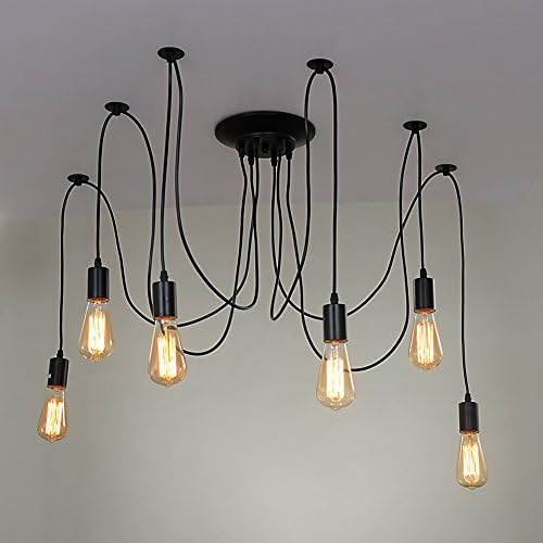 RH RUIVAST 6 Arms Antique Classic Ajustable DIY Ceiling Spider Lamp Light E26 Bulb Base Socket Retro Chandelier Pedant Dining Hall Bedroom Hotel Decor Decoration( (6head cable 150cm/59inch each)