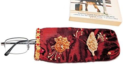 Bead Embroidered Red Eyeglasses Case with Glass Czech Rivoli Rhinestone and Lace for Reading Glasses or Sunglasses. Free shipping USA &amp; Canada