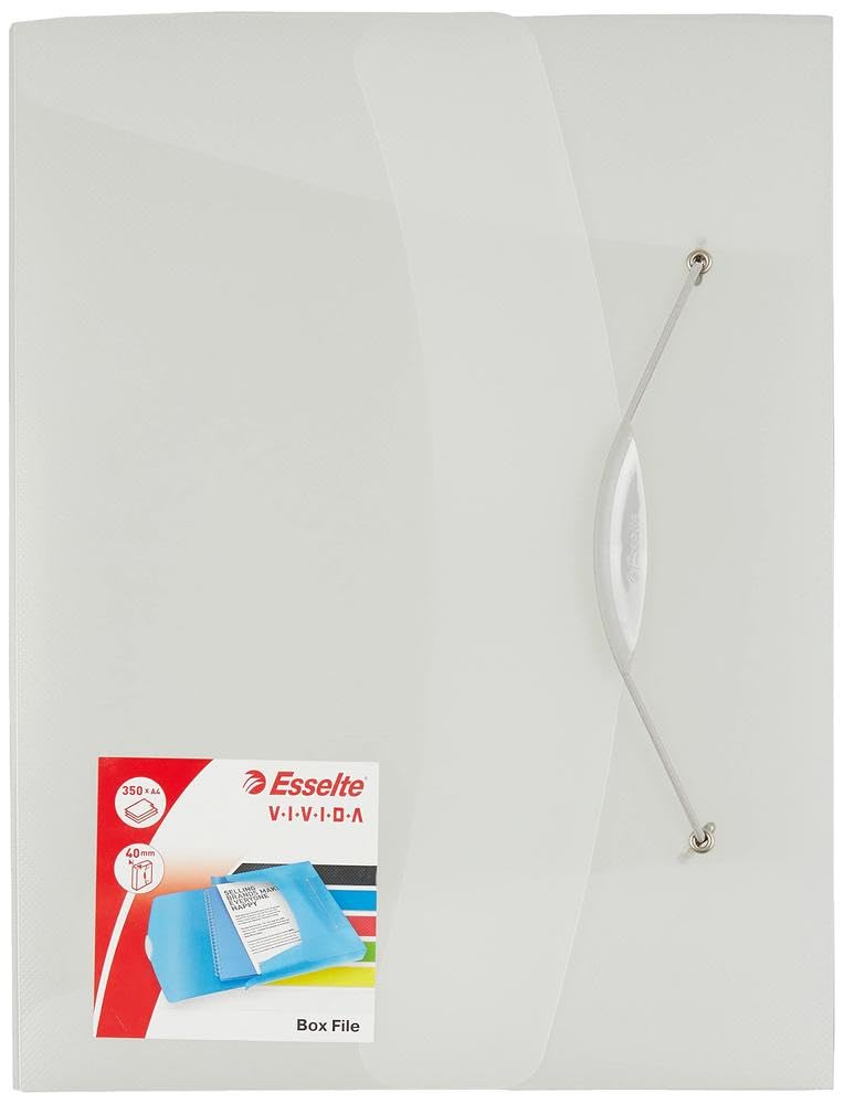 Esselte Box File, Holds up to 350 A4 Sheets, Elastic Closure, Flexible Plastic, Translucent white, VIVIDA Range