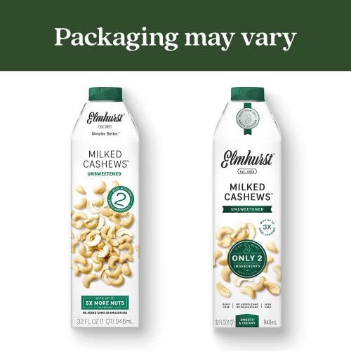 Elmhurst 1925 Cashew Milk, Unsweetened Cashew Milk, Shelf Stable Cashew