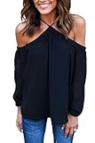 Mulisky Womens Sexy Halter Shirt Cold Shoulder Backless Loose Blouse Black M