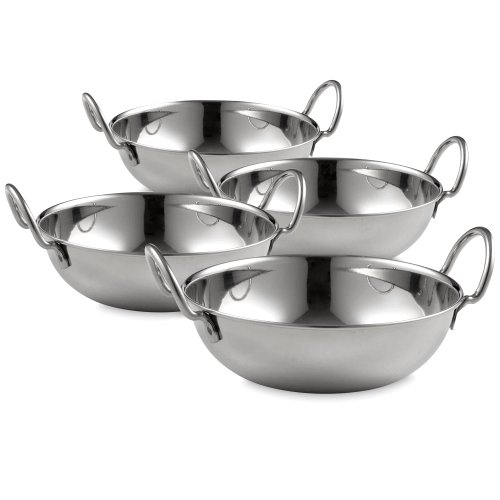Set of 4 Large 18cm Stainless Steel Balti Bowls Indian Cook Shop