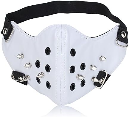 Leather Rivet Half Face Steampunk Sports Protective Cosplay Motocycle Biker Mask (White)