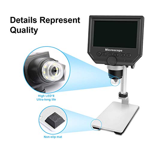 600X LCD Digital Microscope with 4.3" Screen Display and Metal Bracket, Cainda 3.6 MP HD Screen 720P Video Record Microscope Camera for Kids Boys Girls Students Adults Gift - Thumbnail 3