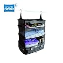 Stow-N-Go Portable Luggage System Suitcase Organizer - Large, BLACK, Packable Hanging Travel Shelves &amp; Packing Cube Organizer
