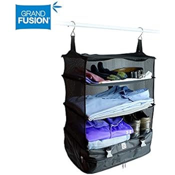 Stow-N-Go Portable Luggage System Suitcase Organizer - Large, BLACK, Packable Hanging Travel Shelves & Packing Cube Organizer