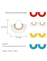 Cuicanstar 4 Pairs Tassel Earrings for Women Girls - Geometric Handmade Bohemian Fringe Colorful Statement Dangle Earrings Set Gift.