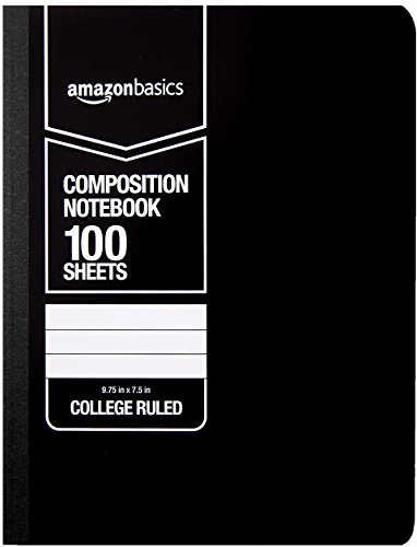 AmazonBasics College Ruled Composition Notebook, 100-Sheet, Solid Black, 12-Pack