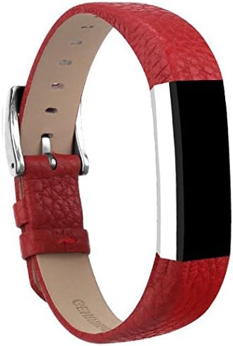 For Fitbit Alta HR Band/Fitbit Alta Band, Afoskce Alta/Alta HR Accessory Band Leather Replacement Wristband with Metal Buckle for Fitbit Alta HR and Fitbit Alta (Red)
