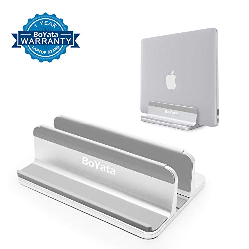 Boyata Vertical Laptop Stand, Aluminum MacBook Stand Laptop Holder Desktop Stand with Adjustable Dock Size Compatible for MacBook/Surface/Lenovo/Dell/Gaming Laptops (up to 17.3 inches) (Silver)