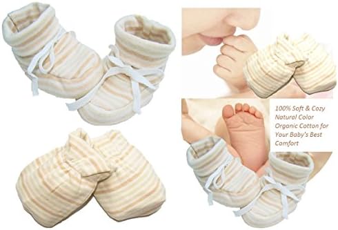 Huiker Baby Mittens and Booties Bundle - 100% Organic Cotton Soft &amp; Cozy Stay On Scratch Proof Baby Mittens and Booties Unisex 0-12 Months
