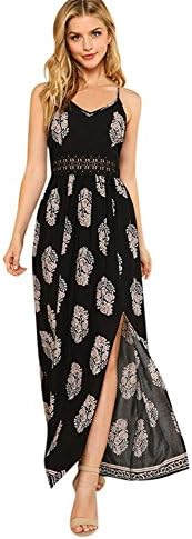 Simayixx Women's Feather Long Boho Hollow Dress Lady Beach Summer Sundrss Maxi Dress (L, Black)