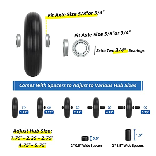 GICOOL 4.00-6 Wheelbarrow Tire, 13" Flat-free Solid Tire and Wheel, with 5/8" or 3/4" Bearings, 1.75" Centered Hub for Wheelbarrow/Wagon/Trolley/Garden Scooter Cart