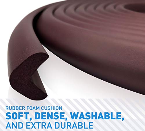 Furniture Edge and Corner Guards | 16.2ft Protective Foam Cushion | 15ft Bumper 4 Adhesive Childsafe Corners | Baby Child Proofing Foam Set and Safe for Table, Fireplace, Countertop | Brown