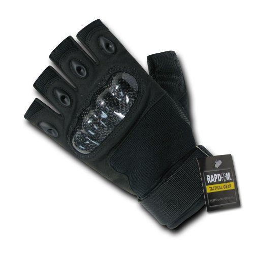 Rapdom Tactical Half Finger Knuckle Glove, Black, Large