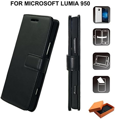 OZBO Black Faux Leather - Microsoft Lumia 950 Wallet Protective Case - For Microsoft Lumia 950 Case - With Card Slots - And Kickstand