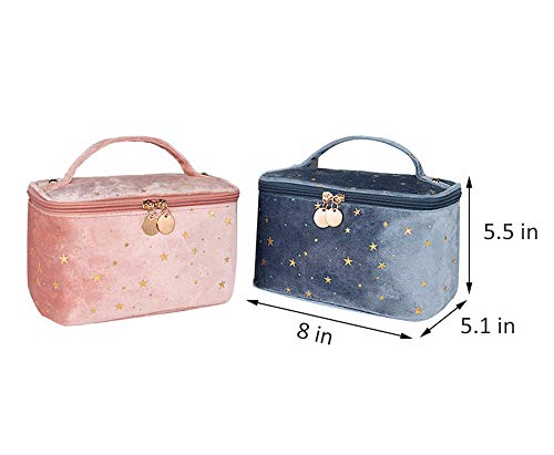 HOYOFO Women Velvet Makeup Bag with Makeup Brush Holder Travel Cosmetic Bags with Handle Starry Make up Pouch Bag, A Blue 6 HOYOFO Women Velvet Makeup Bag with Makeup Brush Holder Travel Cosmetic Bags with Handle Starry Make up Pouch Bag, A Blue