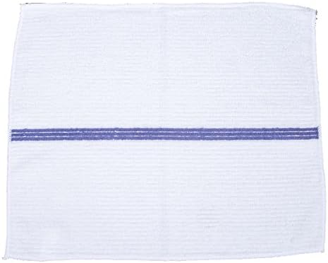 HUB City Industries 14x18BT White 14" x 18" Cotton Ribbed Bar Towel with Blue Stripe (Pack of 12)