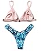 MOSHENGQI Women Brazilian Top Thong Cheeky Bottom Spaghetti Strap Swimsuit Bikini Set(S(US Size 2-4),Pink)