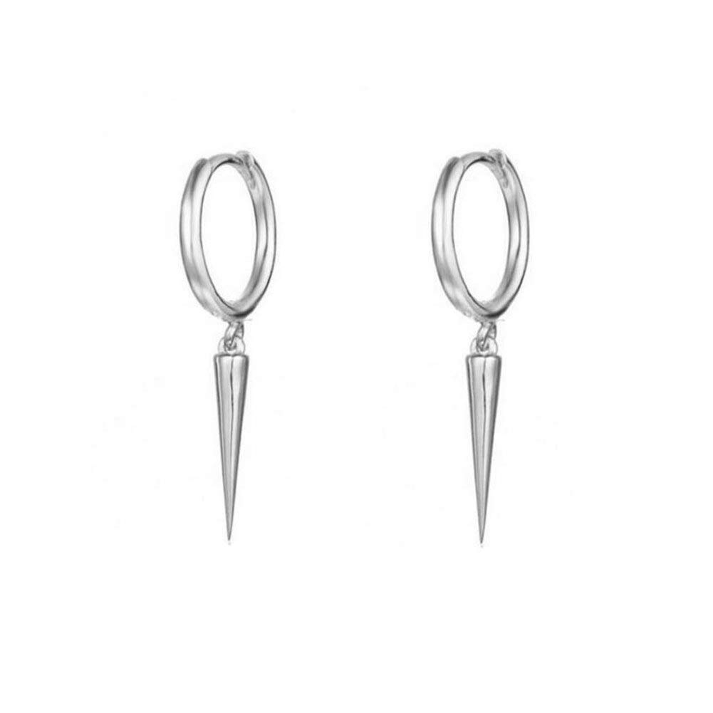 Minimalist Spike Dangle Drop Hoop Earrings for Women Girls Men Sterling Silver Hoops Cuff Cartilage Tragus Helix Wrap Geometric Hypoallergenic Fashion Personalized Punk Jewellry (White Gold Plated)