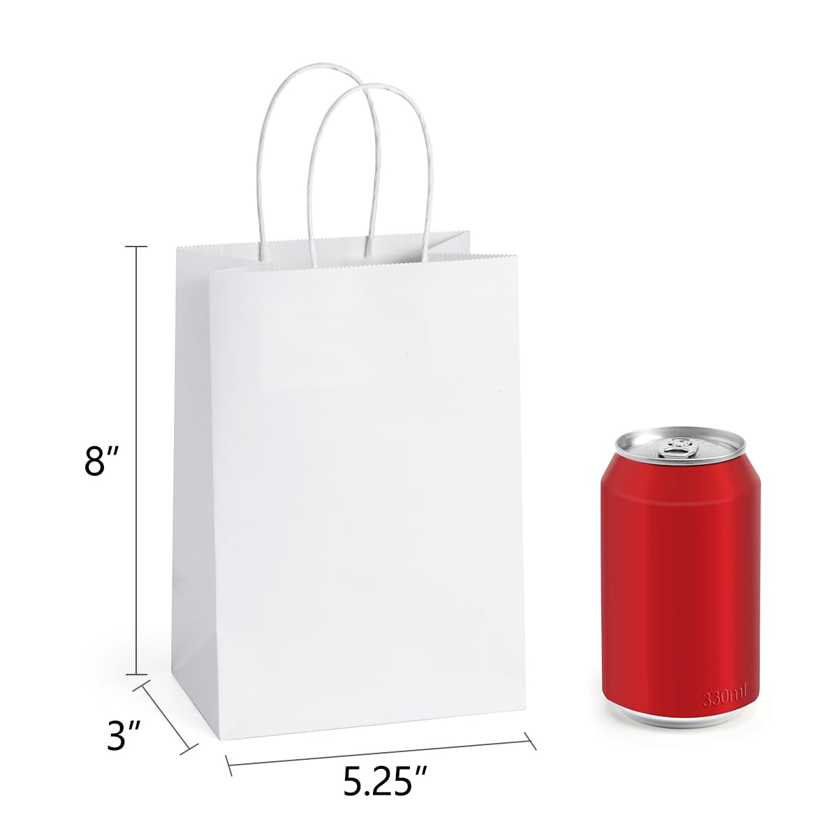 BagDream Small Gift Bags 25Pcs 5.25x3x8 Kraft White Paper Bags with Handles, for Small Gifts, Birthday, Wedding Party Favor, Retail Merchandise Paper Sacks