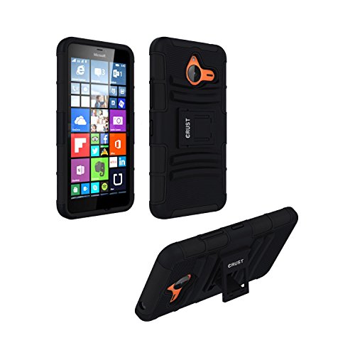 CRUST Armor Kick Stand Back Cover For Microsoft Lumia 640 XL (5.7 Inch) / Lumia 640XL, Shock Proof Dual Layer Hybrid Hard & Soft Case - (Black)