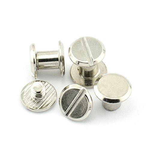 60 Sets Silvery Chicago Screws 1/4 Inches Screw Posts Metal Accessories Nail Rivet Chicago Button For DIY Leather Decoration Document Book Album Bookbinding Round Flat Head Stud Screw
