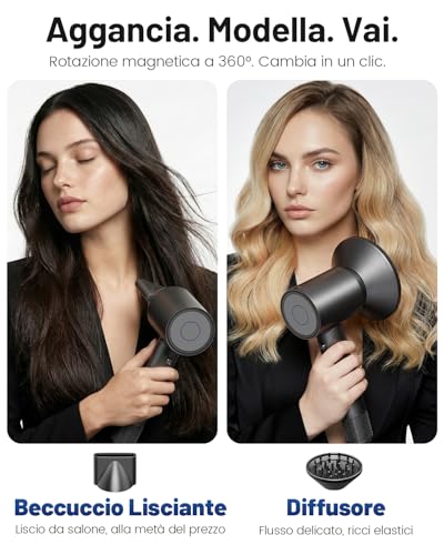 Bannilu Professional Hair Dryer, Ionic Hair Dryer, 160,000 RPM, Ultralight 370 g and Quiet, Quick Drying Anti-frizz with Diffuser, Mini Travel Hair Dryer and Gift Idea Grey