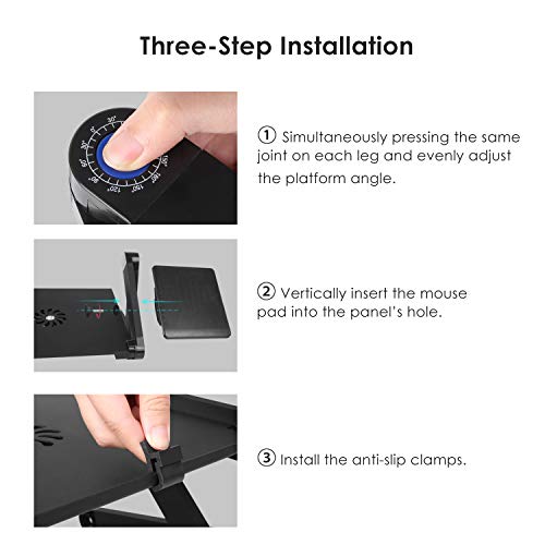 Femor Laptop Stand for Bed and Sofa, Adjustable Lap Desk Portable Laptop Table Stand with 2 CPU Cooling Fans and Mouse Pad for 10in - 17in Notebook, MacBook and Tablet - Thumbnail 2