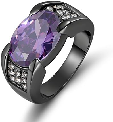 Huanhuan Men's Oval Cut Purple Amethyst Topaz CZ Black Gold Plated Gift Rings Size 8 to 13