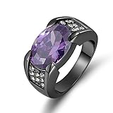 Huanhuan Men's Oval Cut Purple Amethyst Topaz CZ Black Gold Plated Gift Rings Size 8 to 13