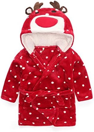 WZFuture Kids Little Boys Girls Coral Fleece Bathrobe Unisex Kids Robe Pajamas Sleepwear (1-2T(suggested Age), Red Christmas Deer)