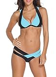 EVALESS Womens Bandage Cut Swimsuit Swimwear Bikini Set Blue Small Size