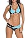 EVALESS Womens Bandage Cut Swimsuit Swimwear Bikini Set Blue Small Size