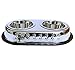 Mr. Peanut's Premium Double Dish Chrome Embossed Stainless Steel Pet Bowl, Rust Proof with Non-Skid Natural Rubber Base, Beautiful Design & Quality Materials