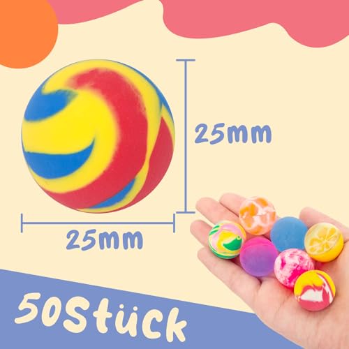 HAKACC 50 Stück Flummies für Kinder 25 mm Flummis Springball Bunte Flummis Gummibälle Hüpfbälle für Kindergeburtstag Gastgeschenke Belohnungen im Klassenzimmer Verwendet Werden