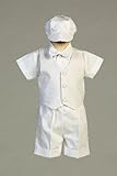 Swea Pea & Lilli Poly Cotton Christening Short Set with Basket Weave Vest and Hat,White,18-24 Month (23-27 lbs)