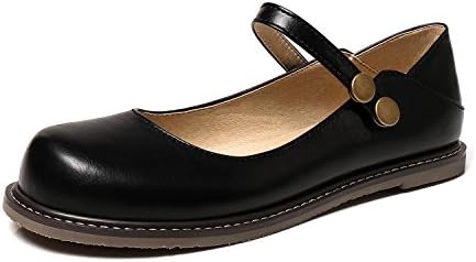 Odetina Women's Comfy Ankle Strap Mary Jane Flats Walking Casual Shoes (10 B(M) US, Black 2)