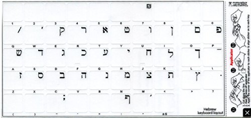 HEBREW APPLE KEYBOARD LABELS LAYOUT WITH BLUE, BLACK, ORANGE, RED OR WHITE LETTERING ON TRANSPARENT BACKGROUND FOR DESKTOP, LAPTOP AND NOTEBOOK (Black)
